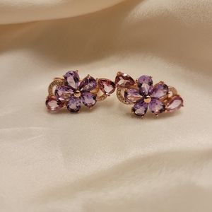 Unheated Purple Amethyst, Topaz, and CZ earrings